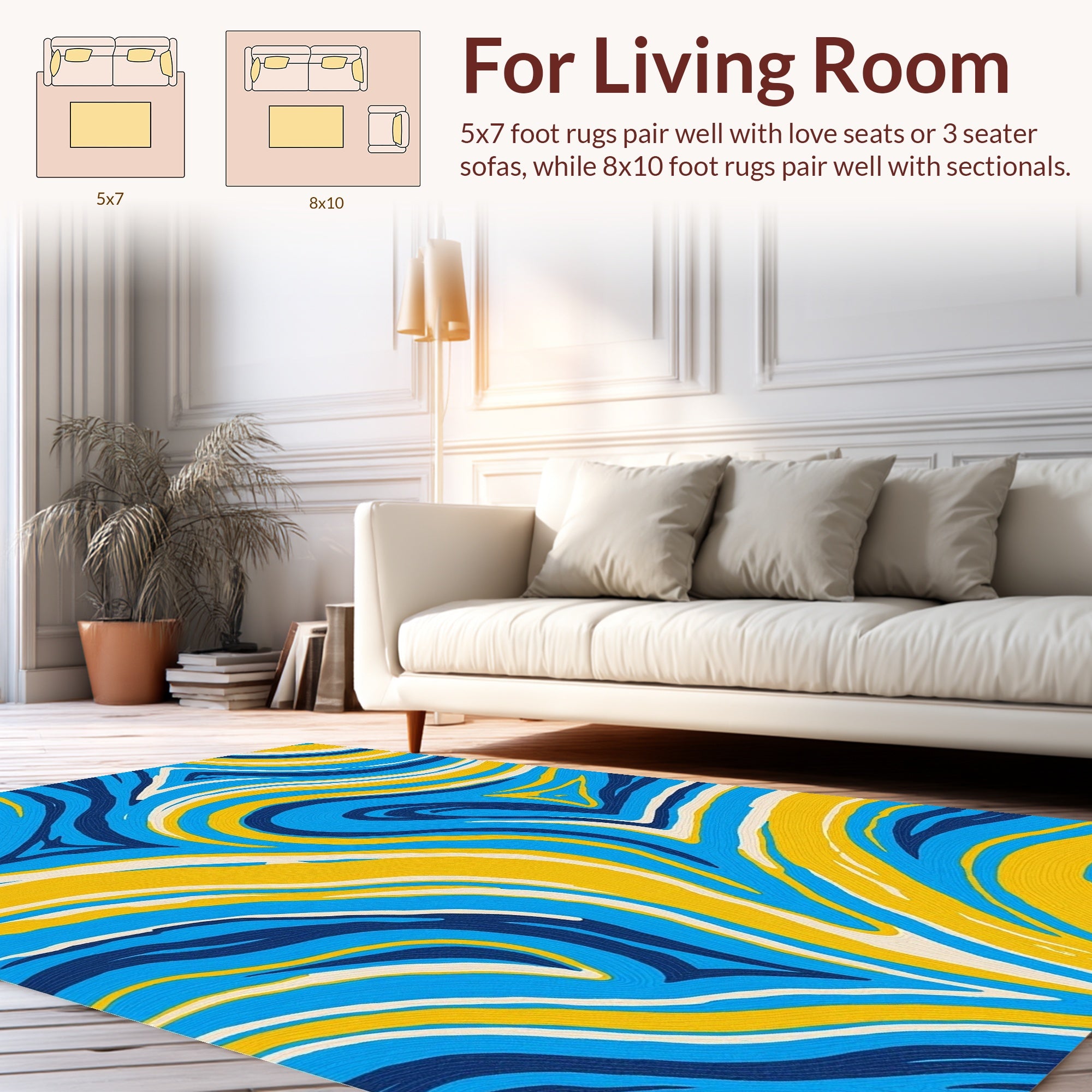 Abstract Swirls Blue Yellow Pattern Rug