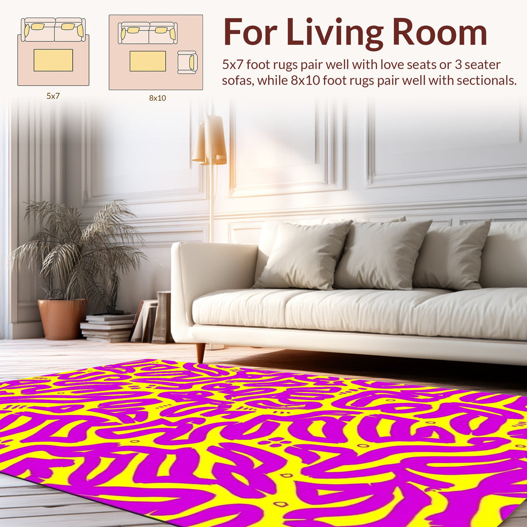 Vibrant Pink Purple Abstract Scribble Design Rug