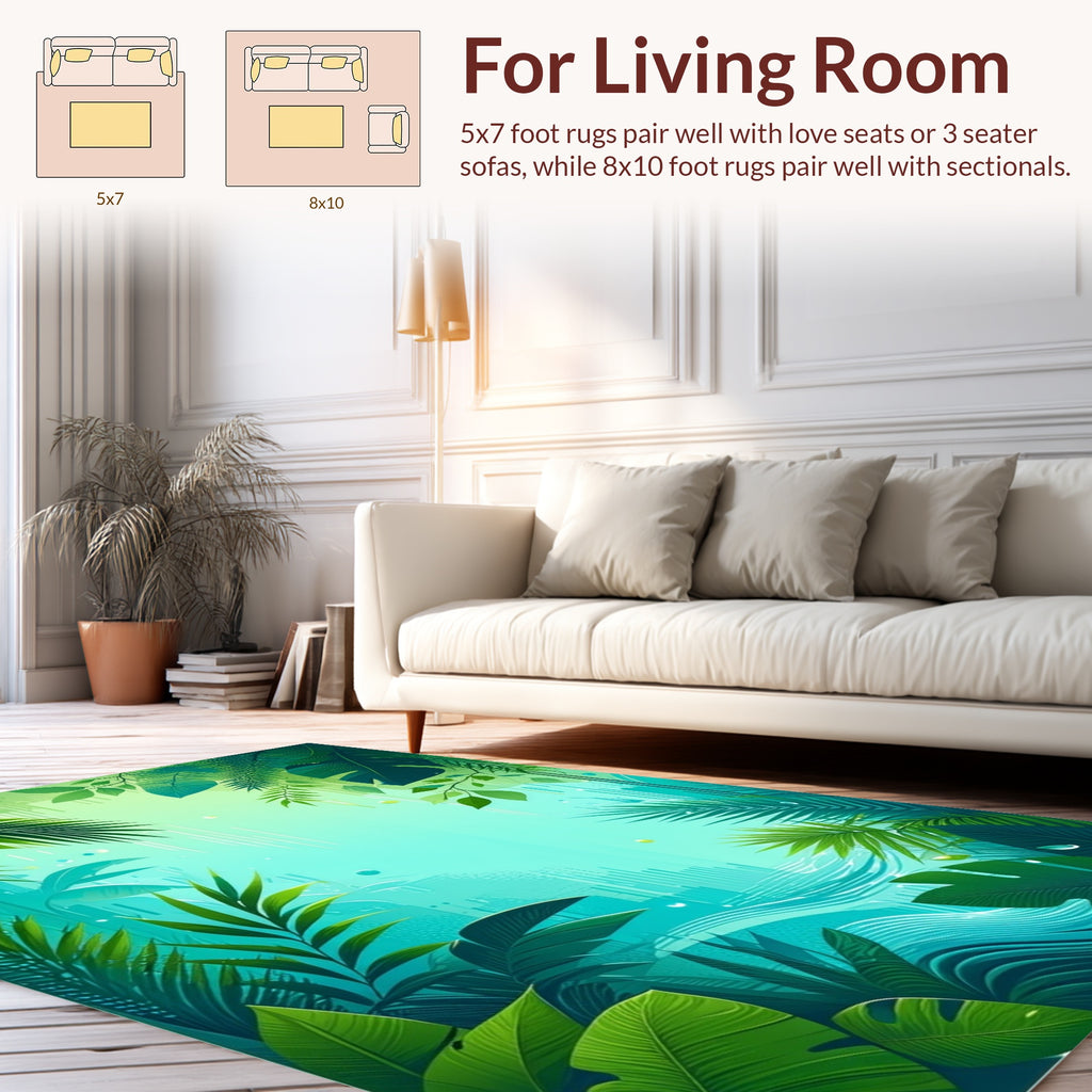 Lush Green Tropical Leaf Design Rug