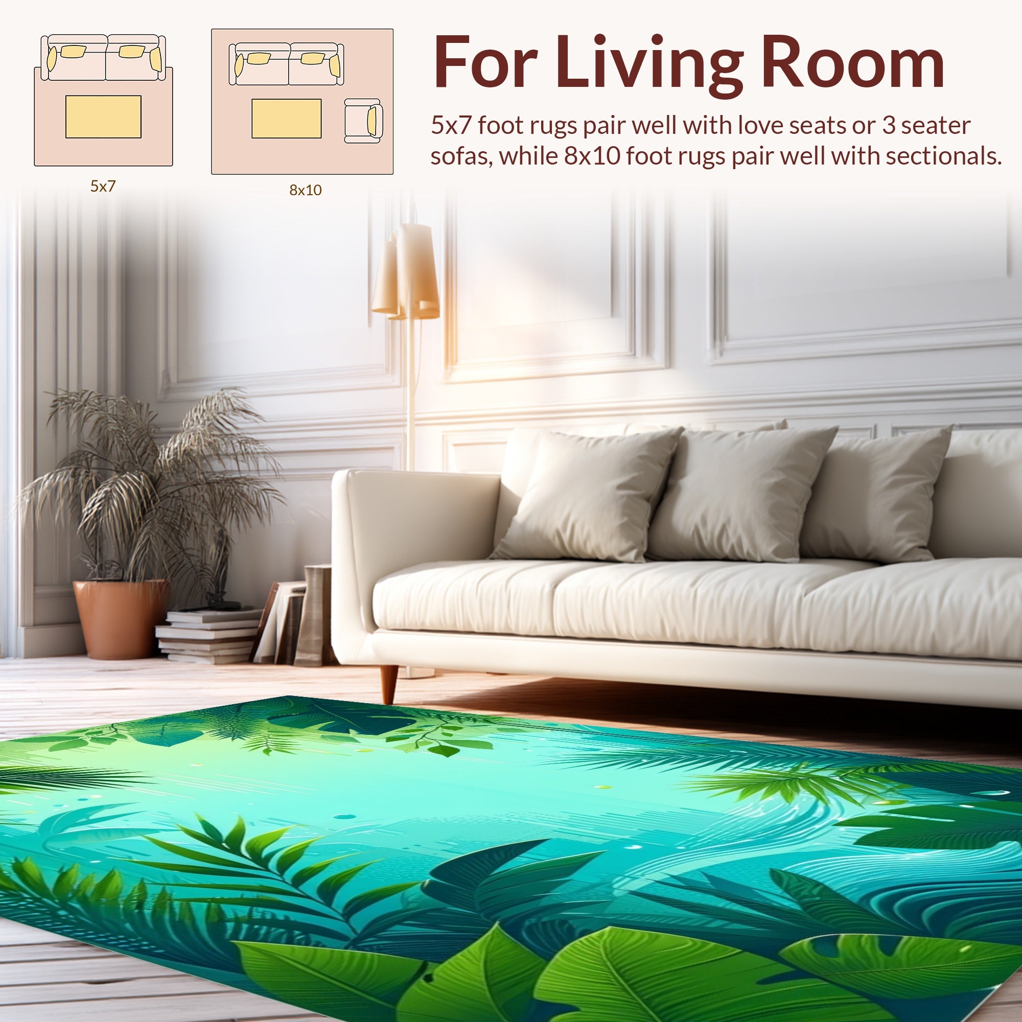 Lush Green Tropical Leaf Design Rug