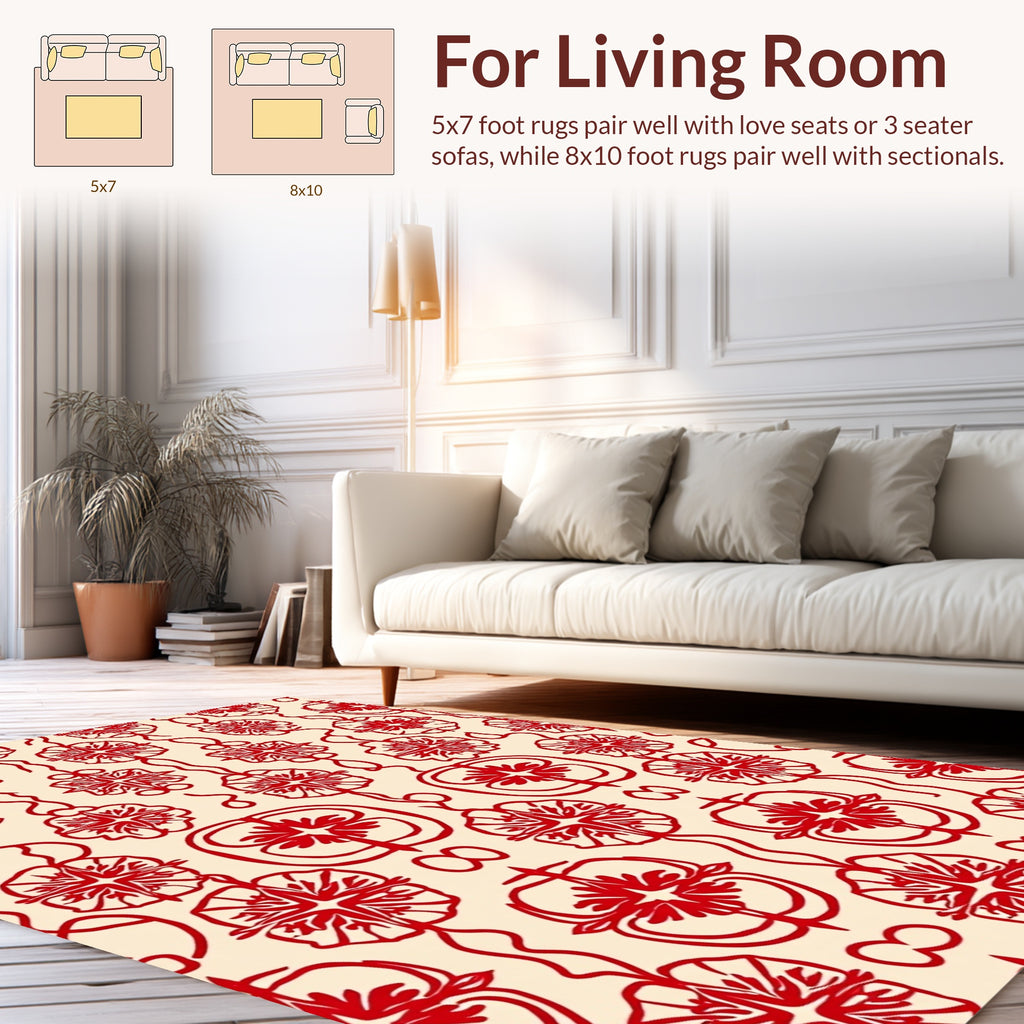 Red Floral Chain Pattern Design Rug