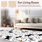 Whimsical Black Grey Cat Butterfly Pattern Rug