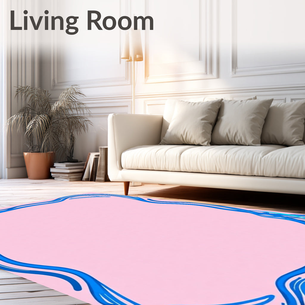 Flowing Cobalt Blue Swirl Border Rug