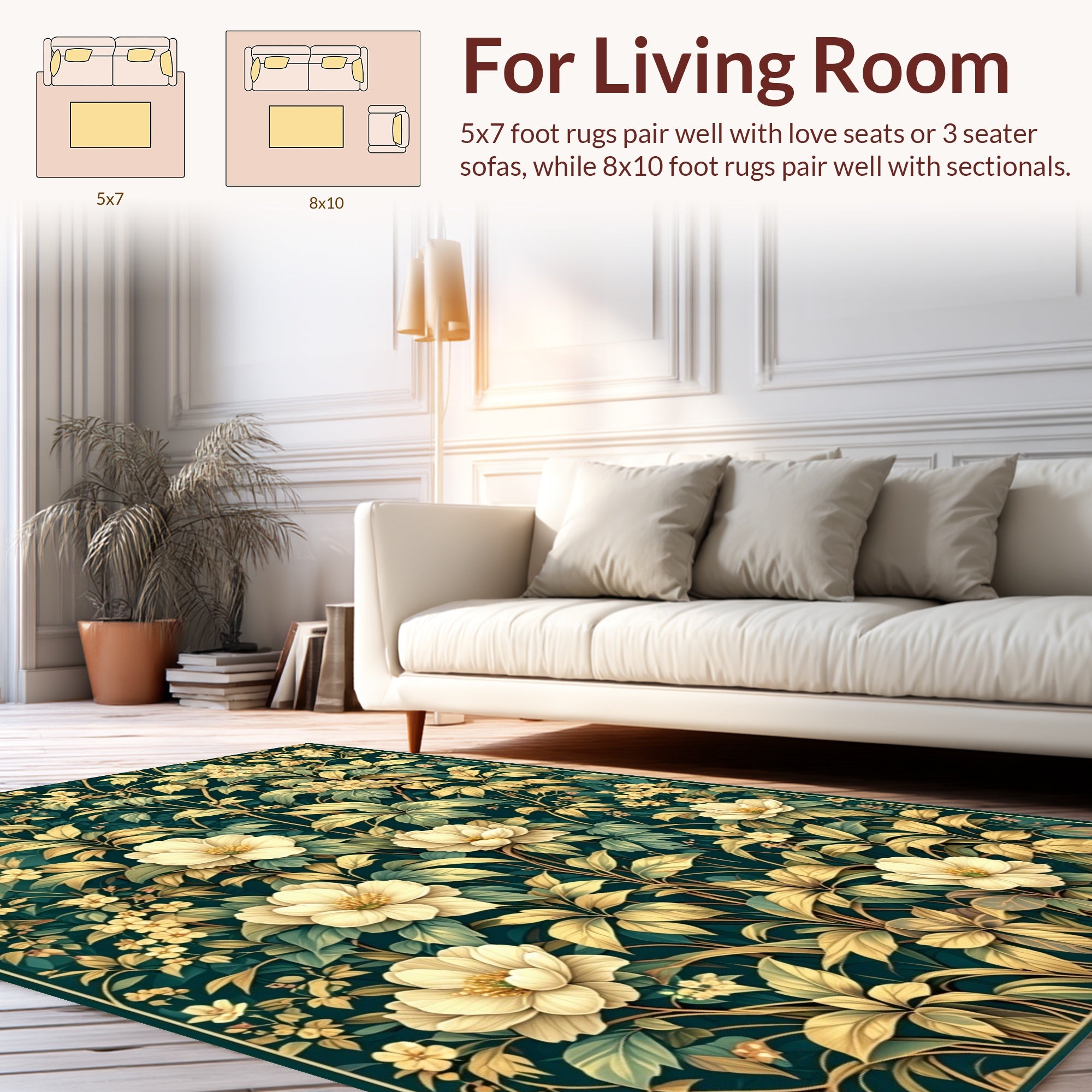 Cream Floral Botanical Pattern Tapestry Rug