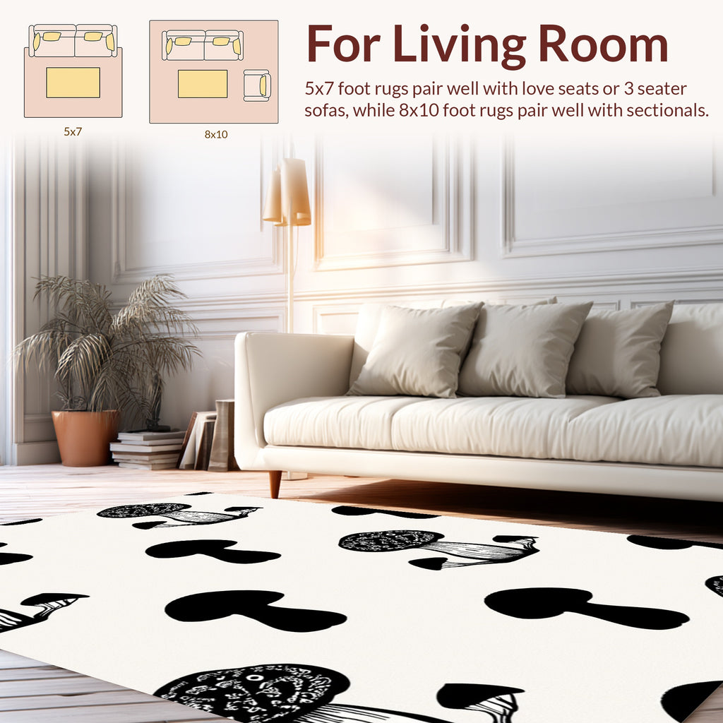 Minimalist Black Mushroom Pattern Rug