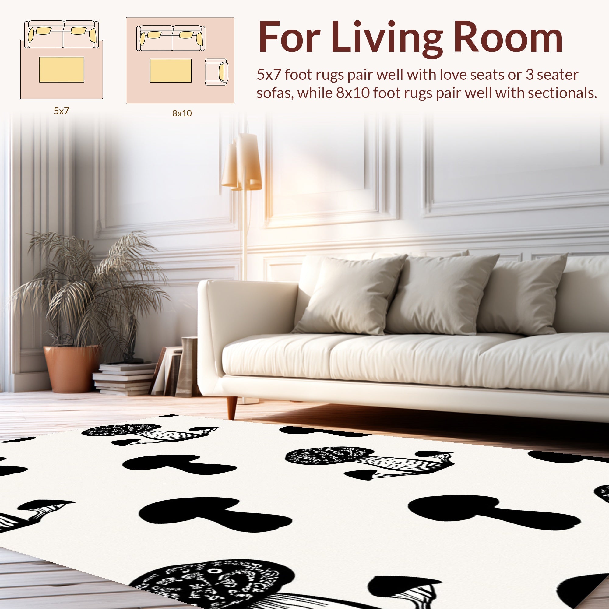 Minimalist Black Mushroom Pattern Rug