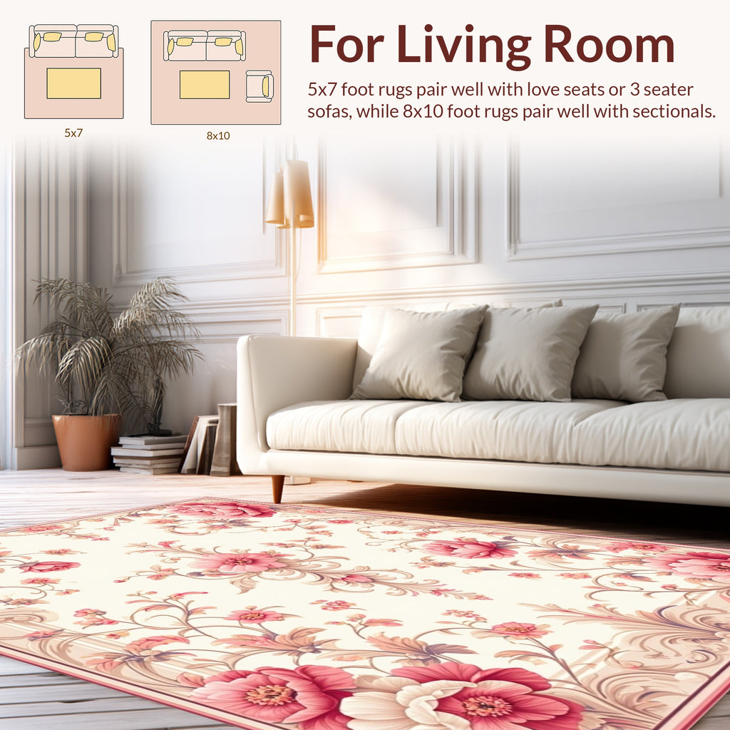 Floral Vines Patterned Cream Rug