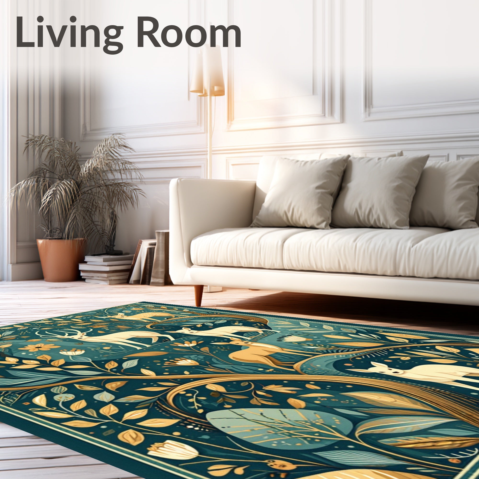 Woodland Creatures Foliage Pattern Rug