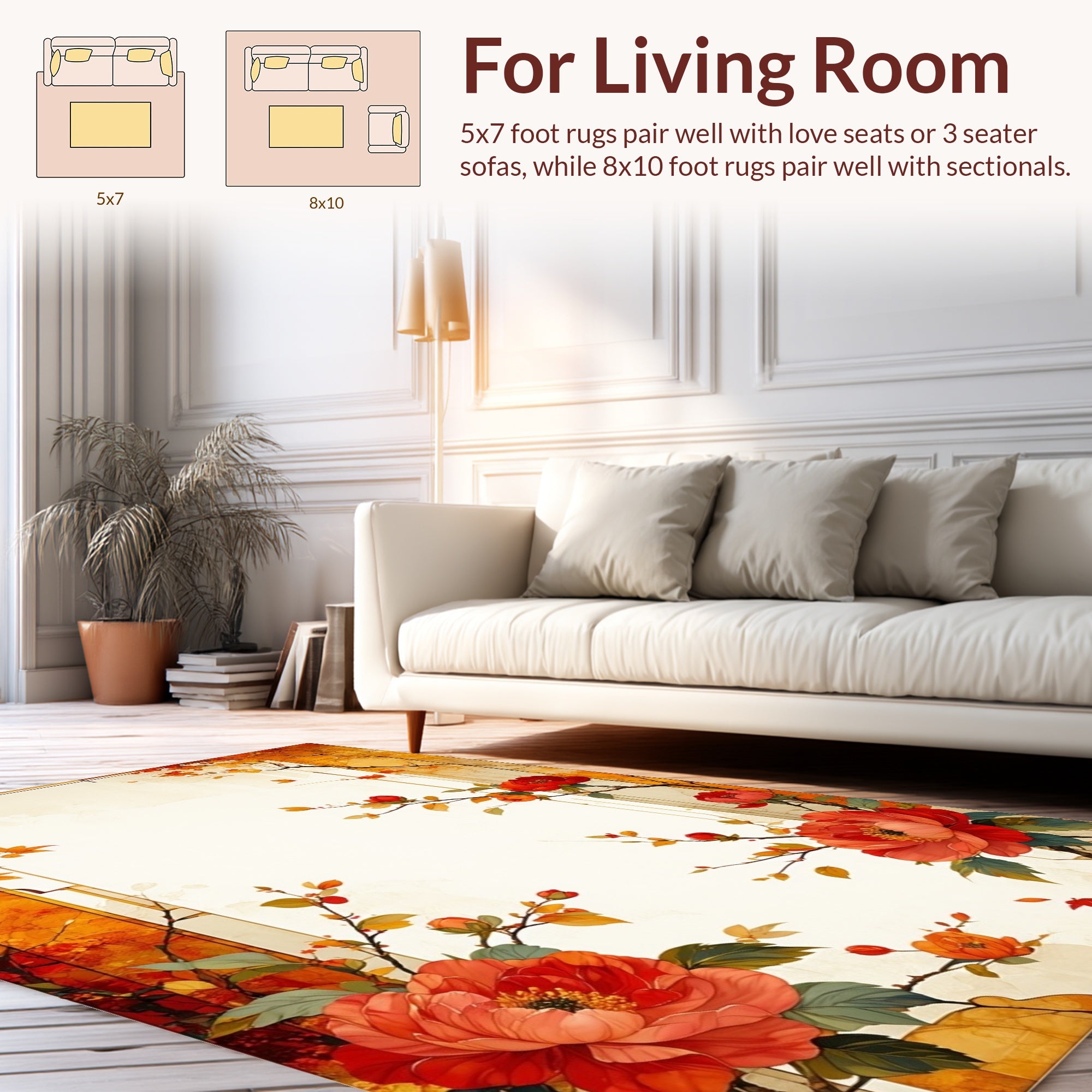 Golden Bloom Tree Branch Pattern Rug