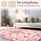 Intricate Pink Floral Garden Pattern Rug