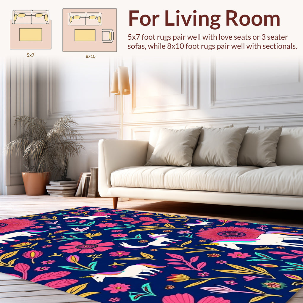 Vibrant Unicorn Floral Print Rug