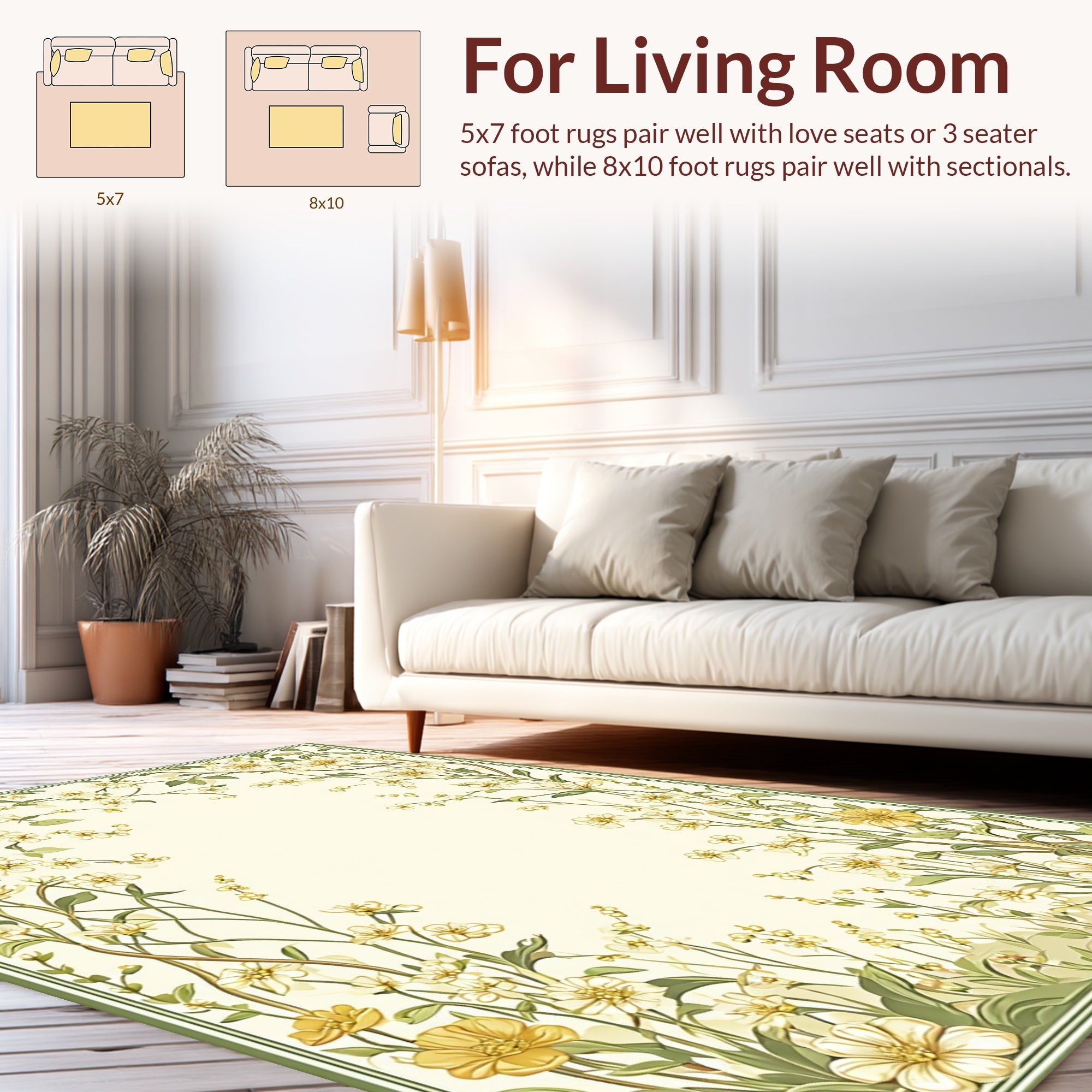 Delicate Yellow Floral Vine Pattern Rug
