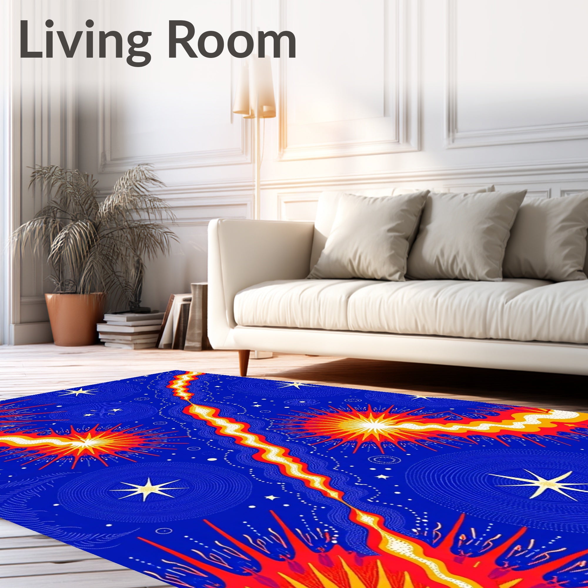 Cosmic Blue Fiery Starburst Swirl Rug