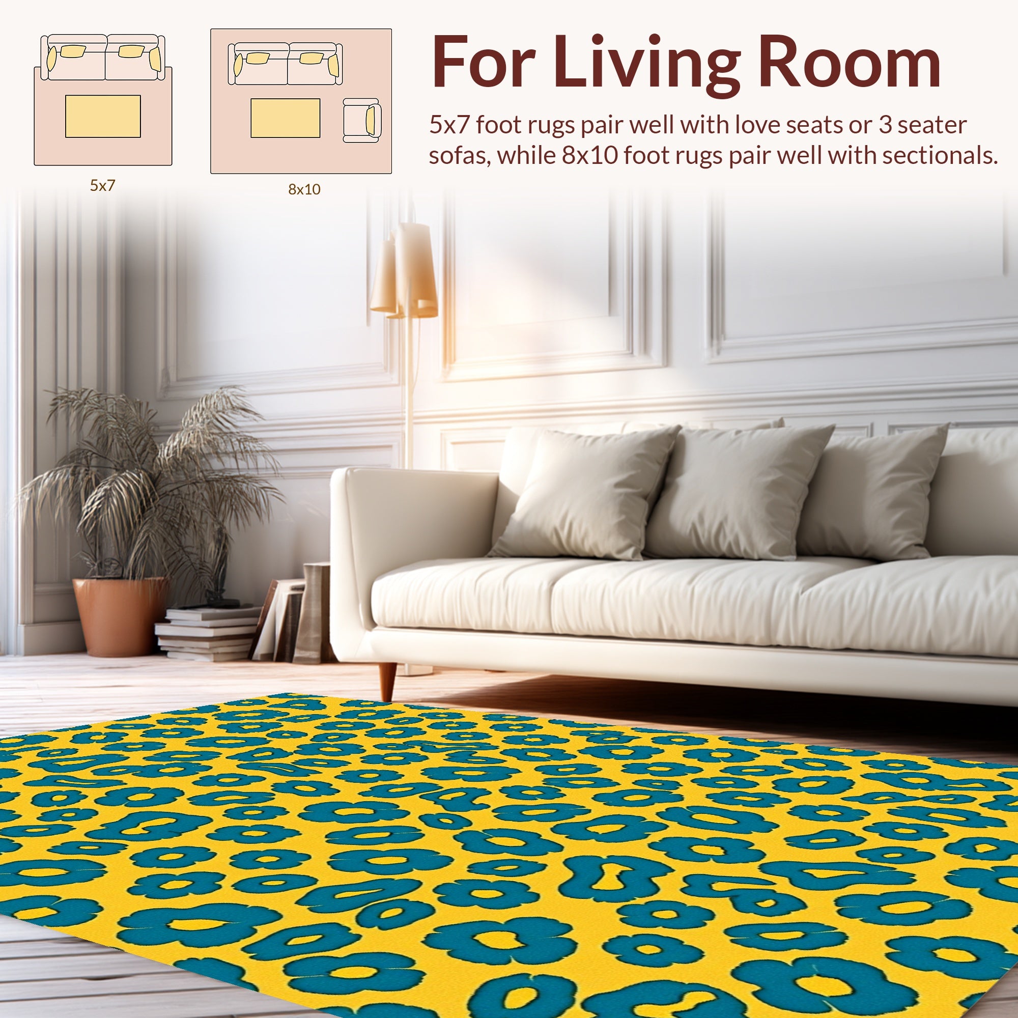 Bold Blue Floral Spot Pattern Rug