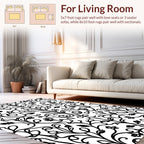 Black White Floral Scroll Vine Rug