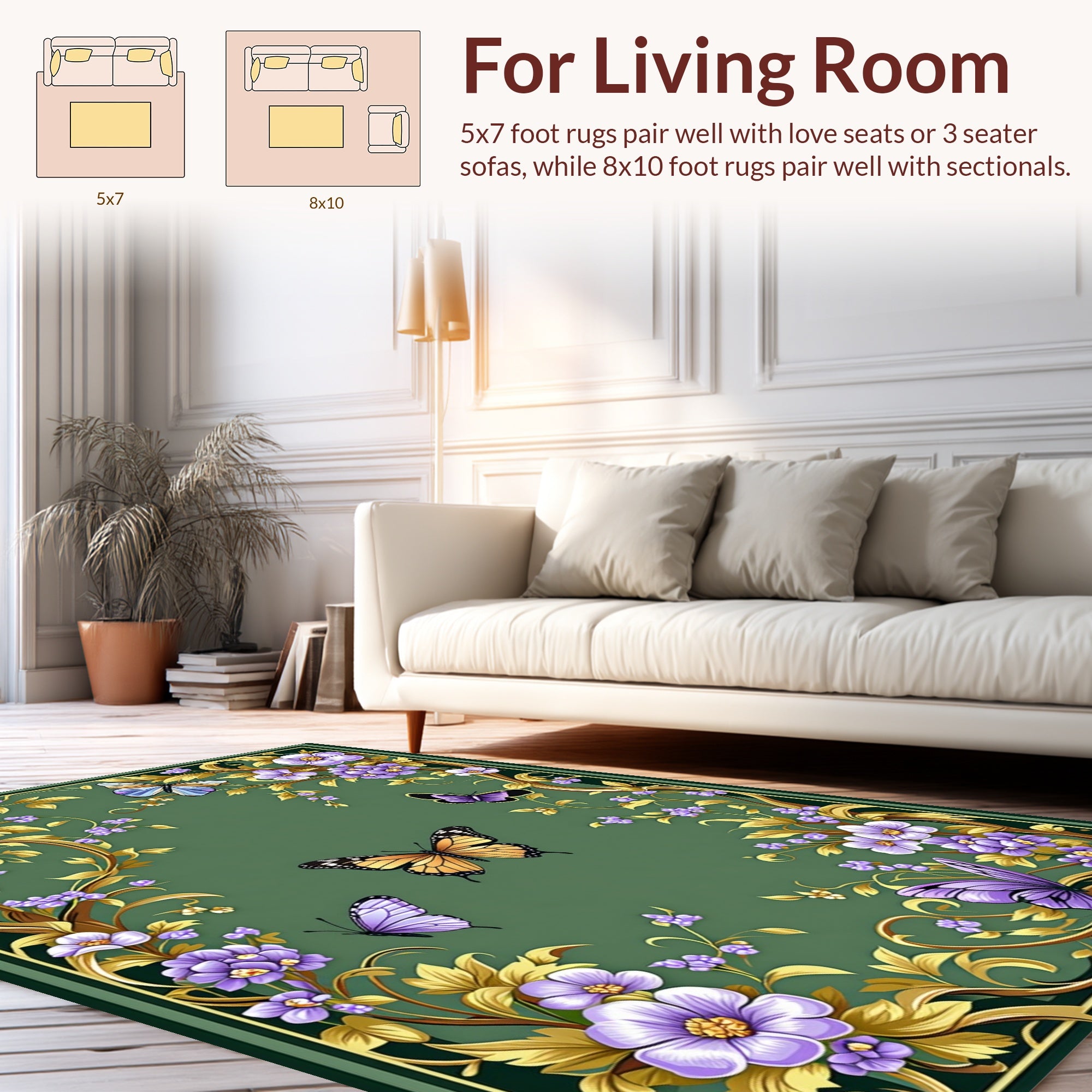 Whimsical Butterflies Floral Swirls Rug