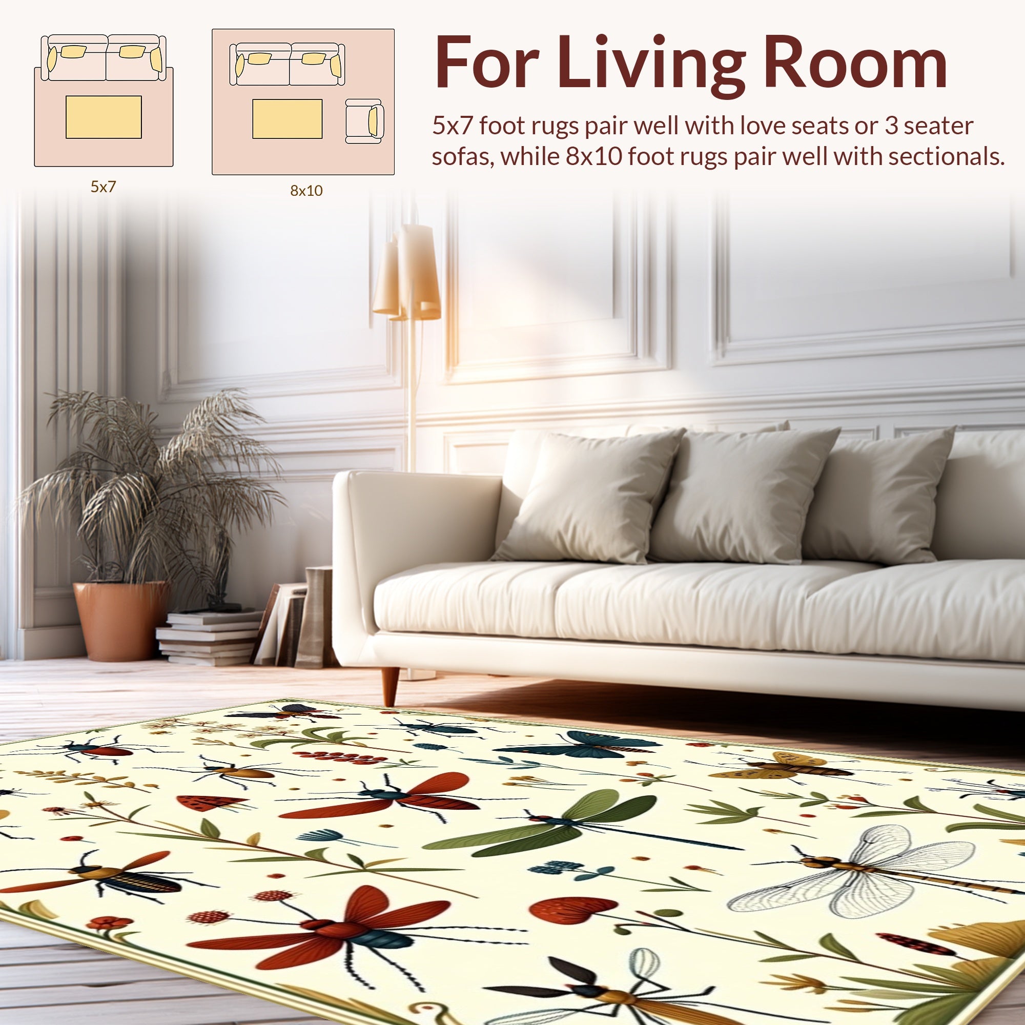 Botanical Insect Dragonflies Illustration Rug
