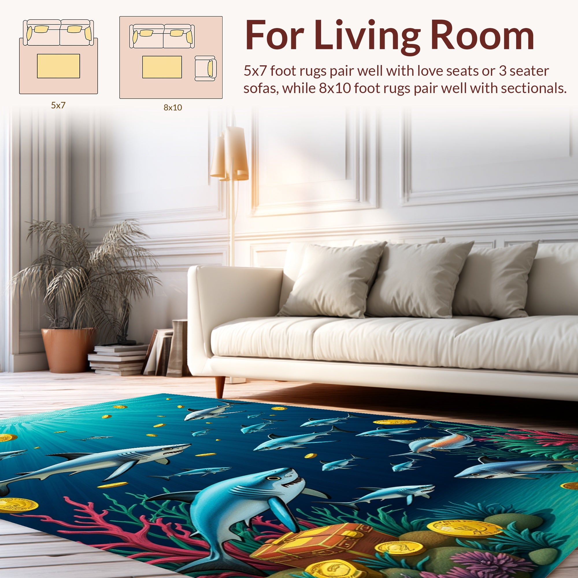 Sharks Gold Coins Underwater Design Rug