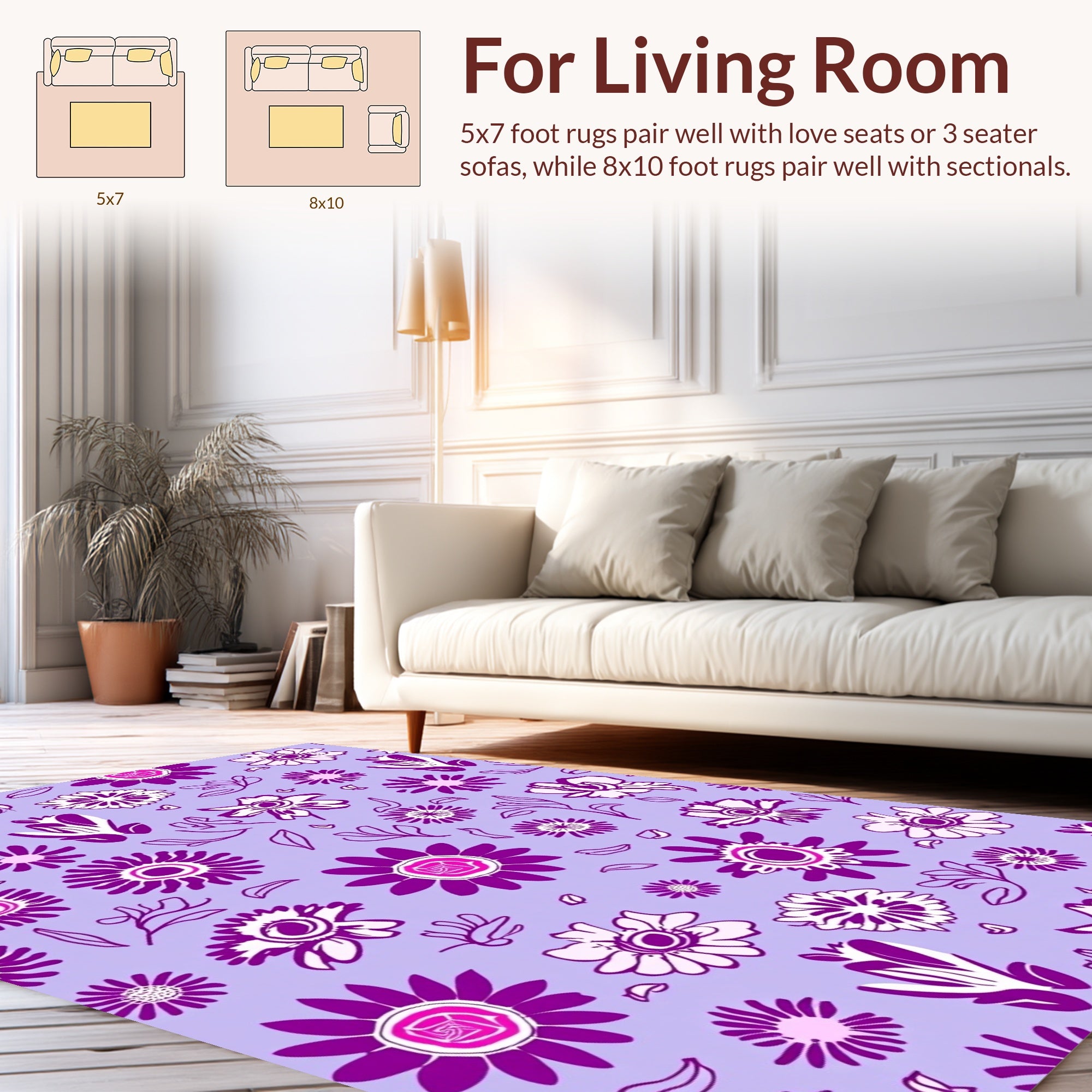 Floral Delight Purple And White Rug