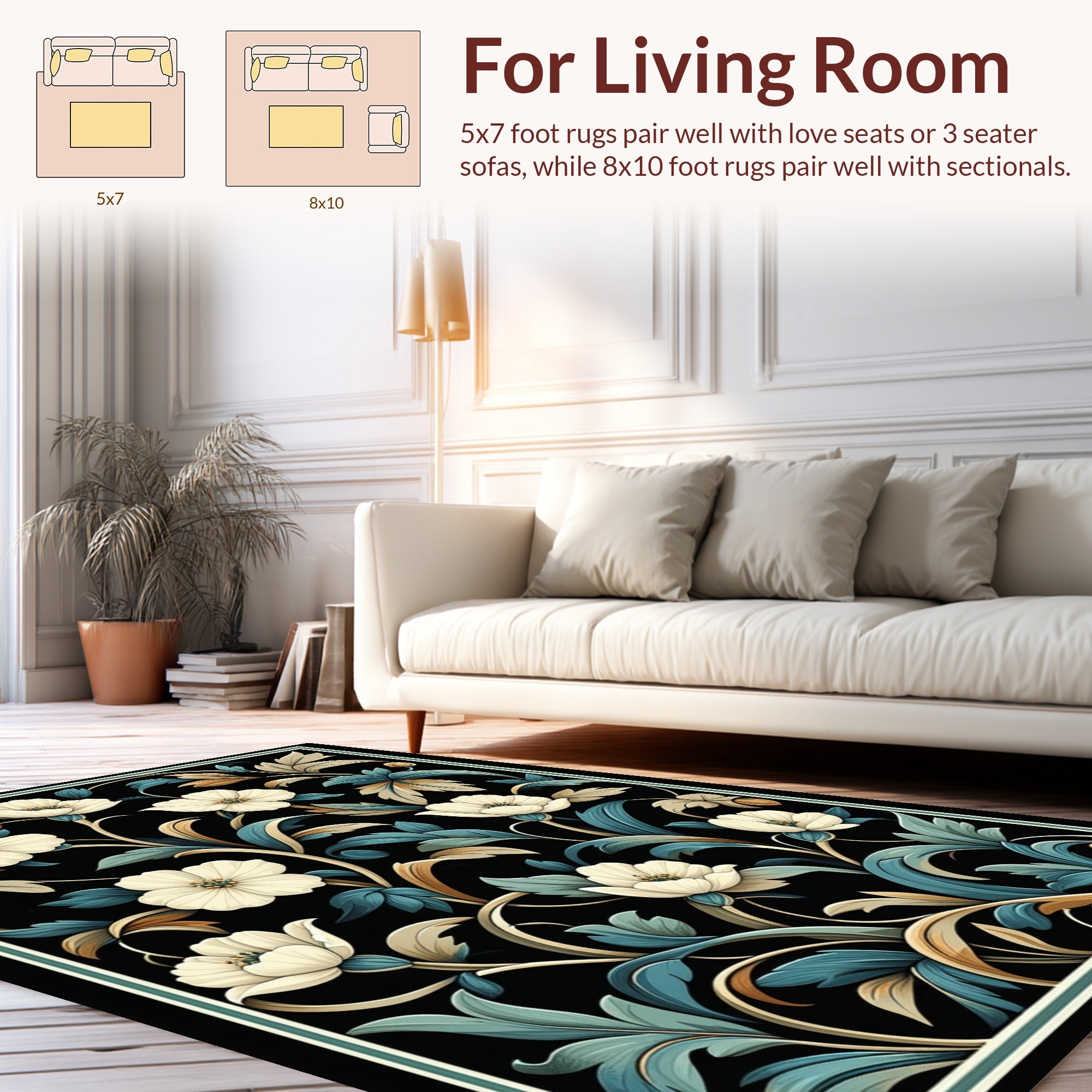 Ornate Floral Vine Pattern Rug