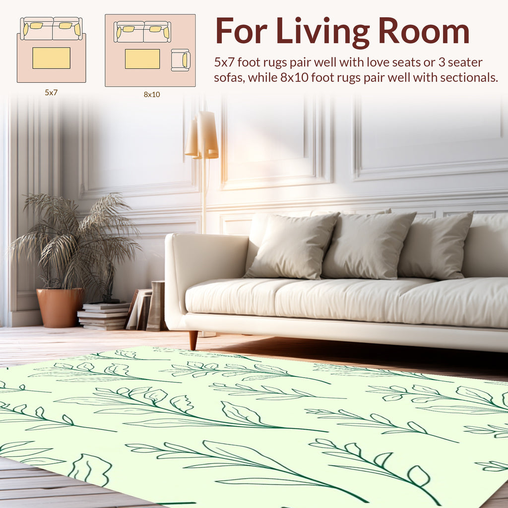 Minimalist Green Leaf Botanical Pattern Rug