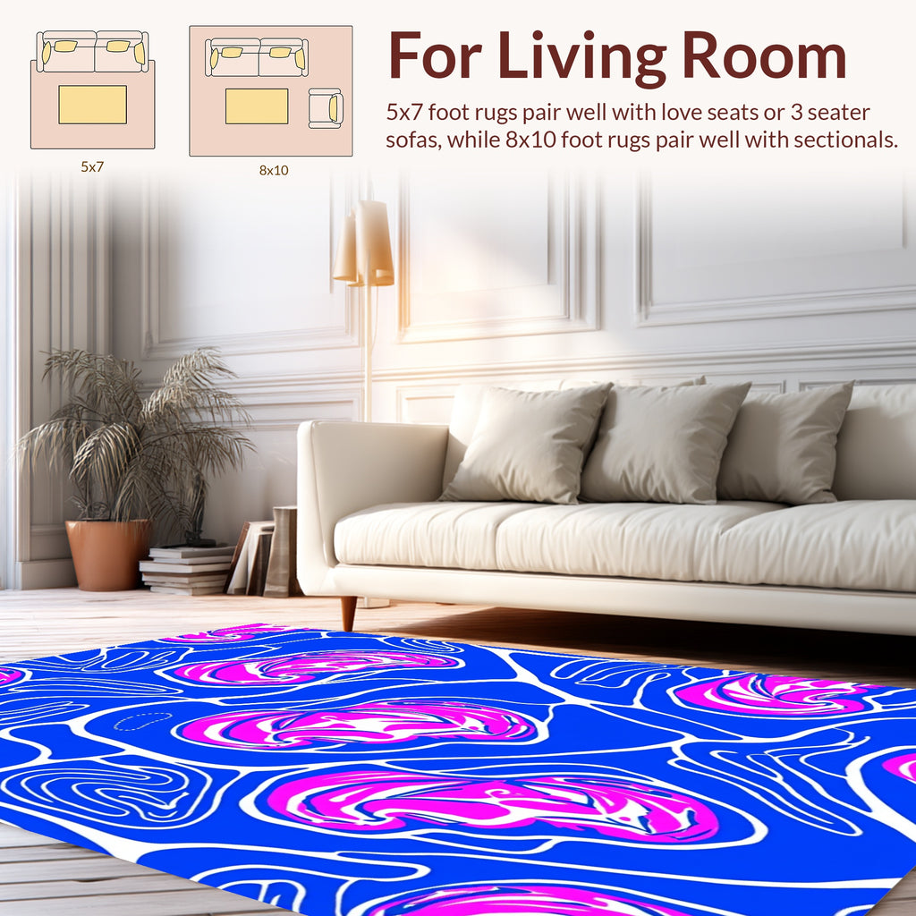 Vibrant Blue Pink Organic Swirl Rug