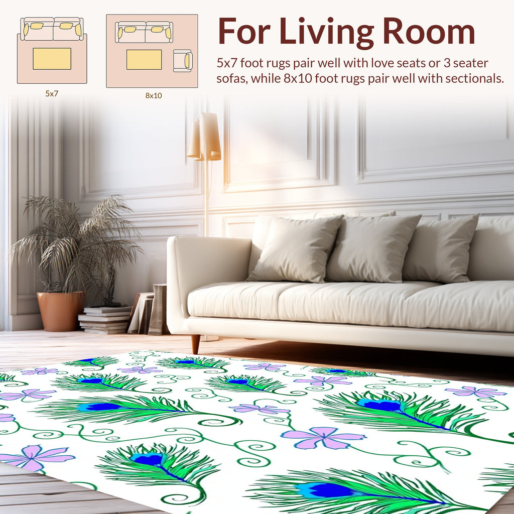 Peacock Feather Floral Swirl Pattern Rug