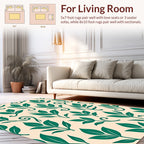Green Leaf Scroll Pattern on Beige Rug