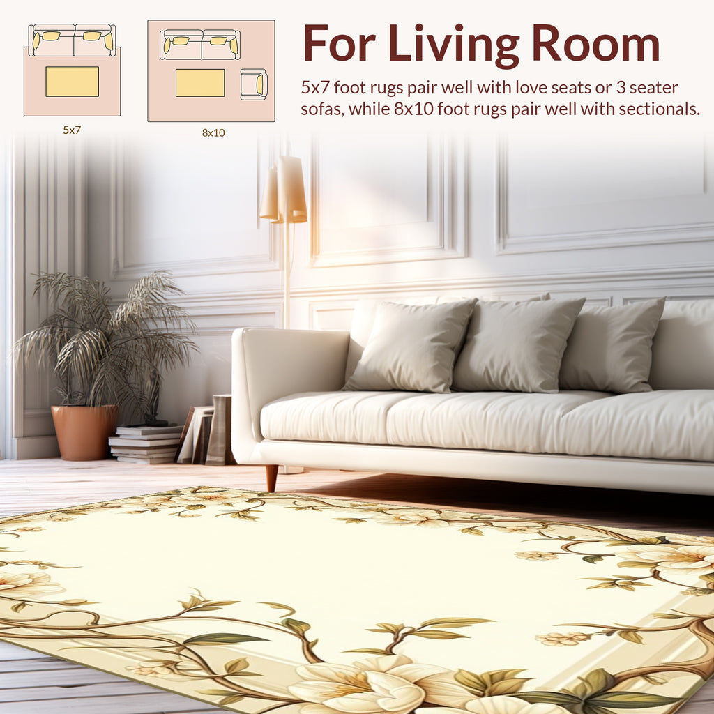 Cream Floral Vine Design Rug