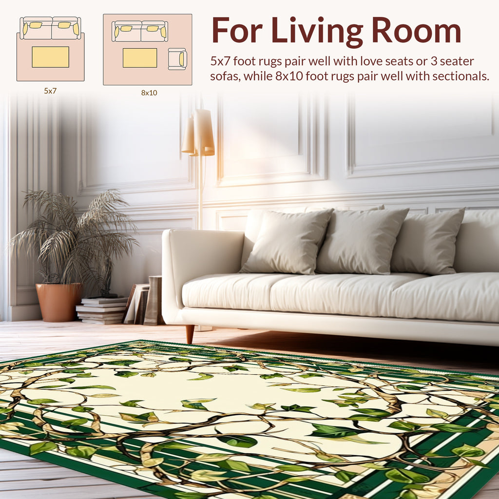 Vine And Leaf Geometric Border Rug
