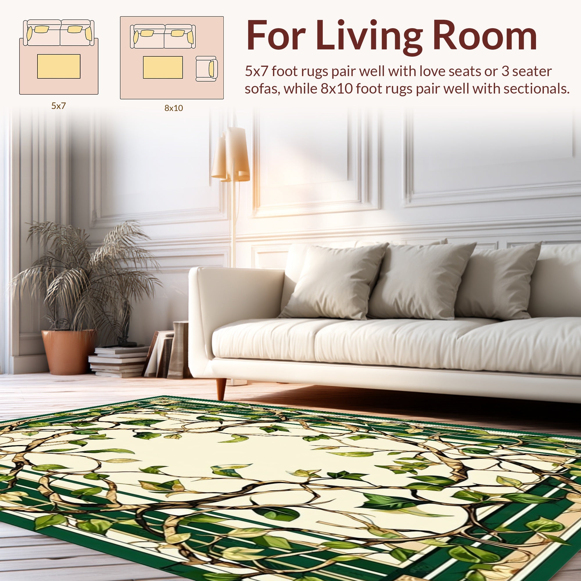 Vine And Leaf Geometric Border Rug