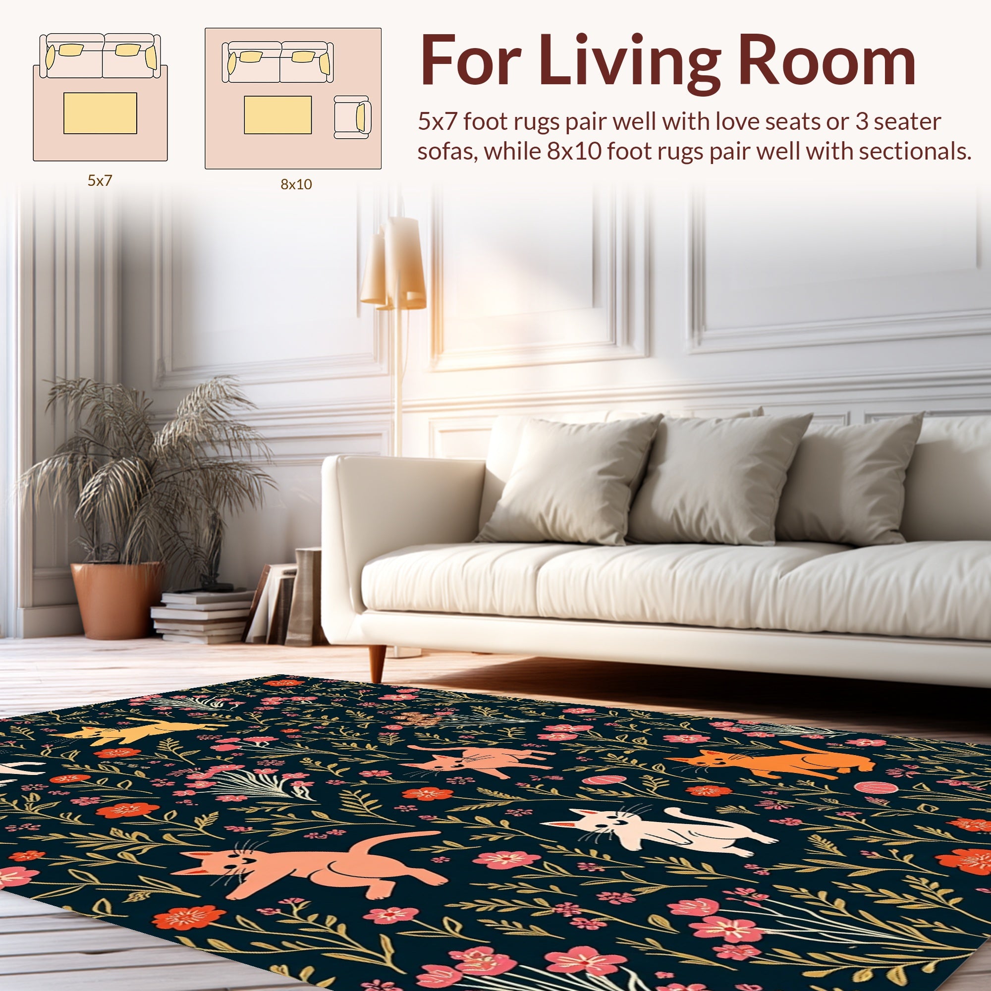 Playful Cats Among Floral Garden Rug