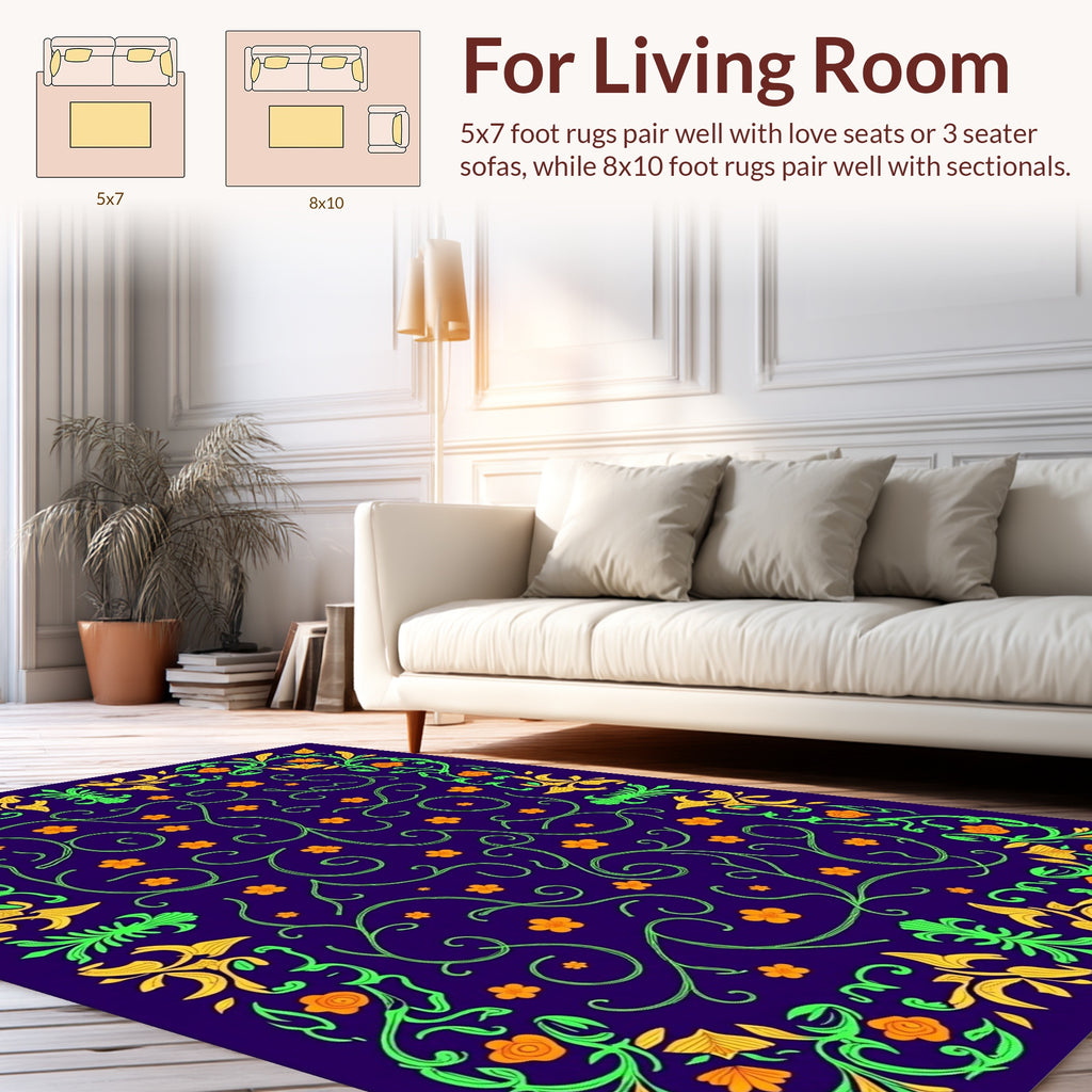 Vibrant Floral Swirls Design Rug