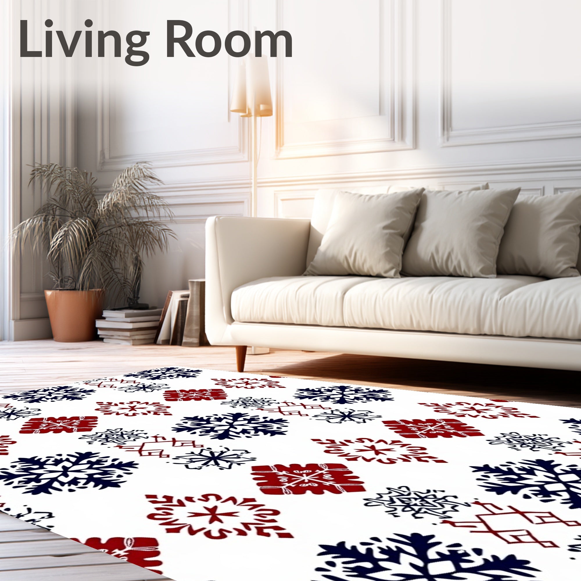 Deep Blue Crimson Snowflake Medallions Rug