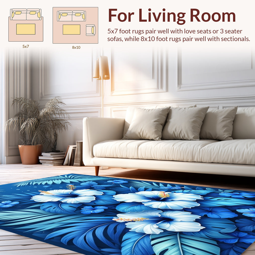 Blue Floral Tropical Jungle Design Rug