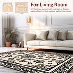 Ornate Black Floral Decorative Pattern Rug
