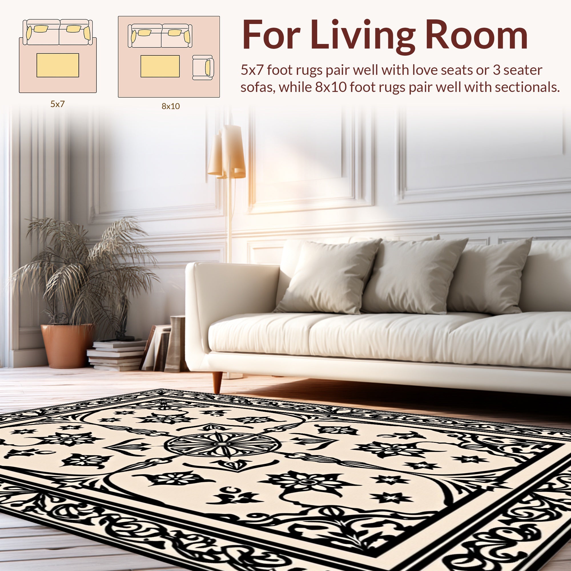 Ornate Black Floral Decorative Pattern Rug