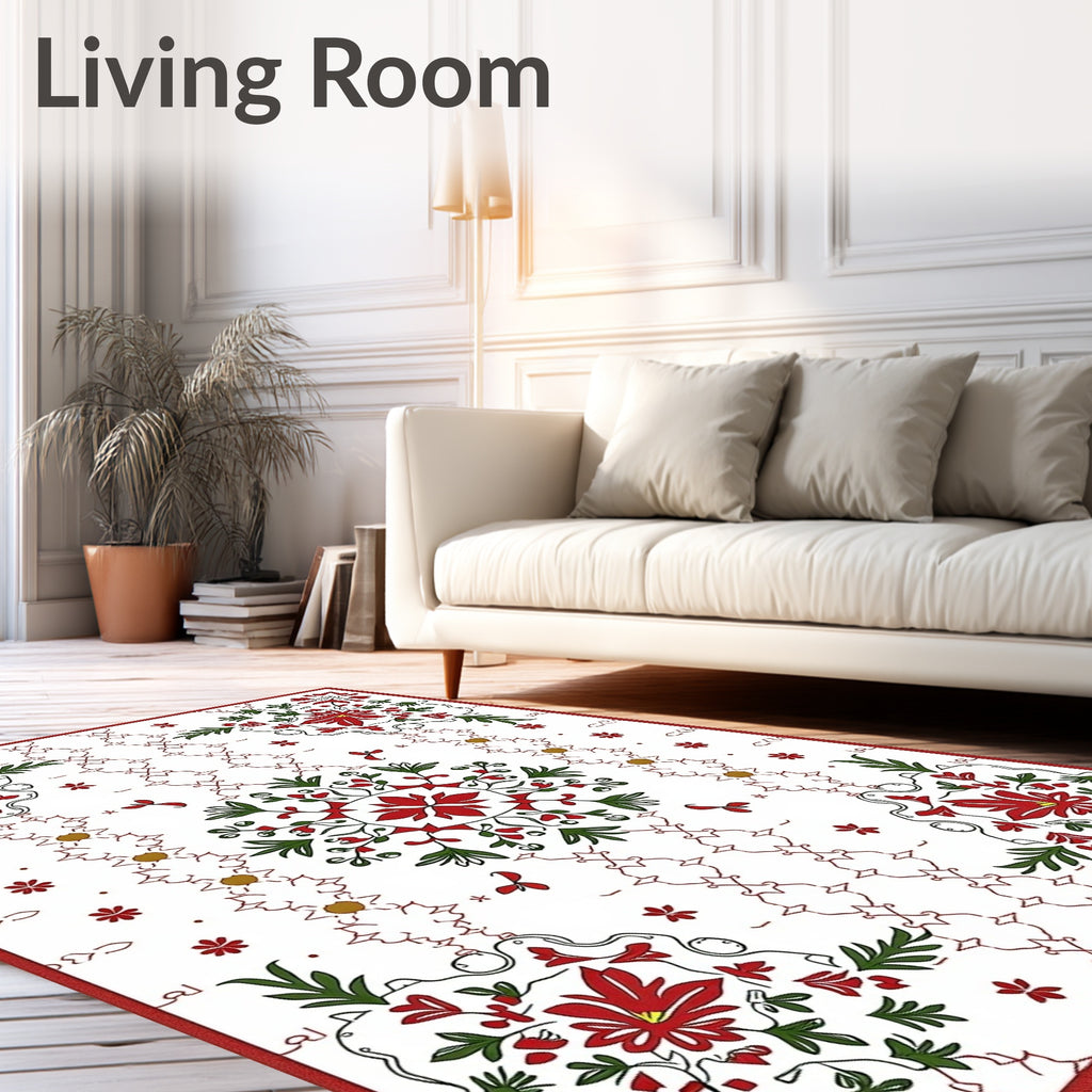 Crimson Green Floral Symmetry Medallions Rug