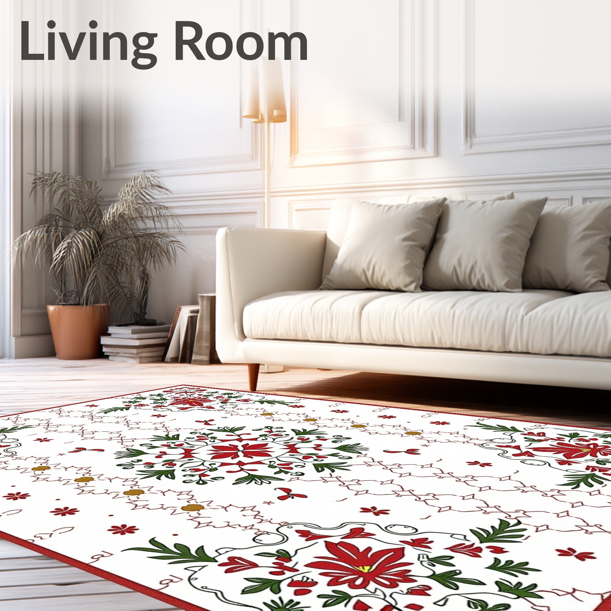 Crimson Green Floral Symmetry Medallions Rug