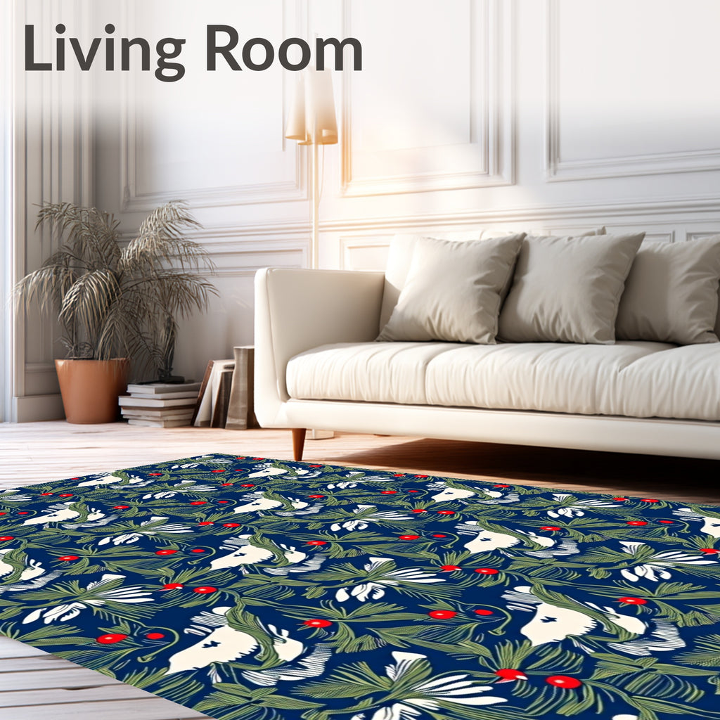 White Birds Red Berry Evergreen Trail Rug