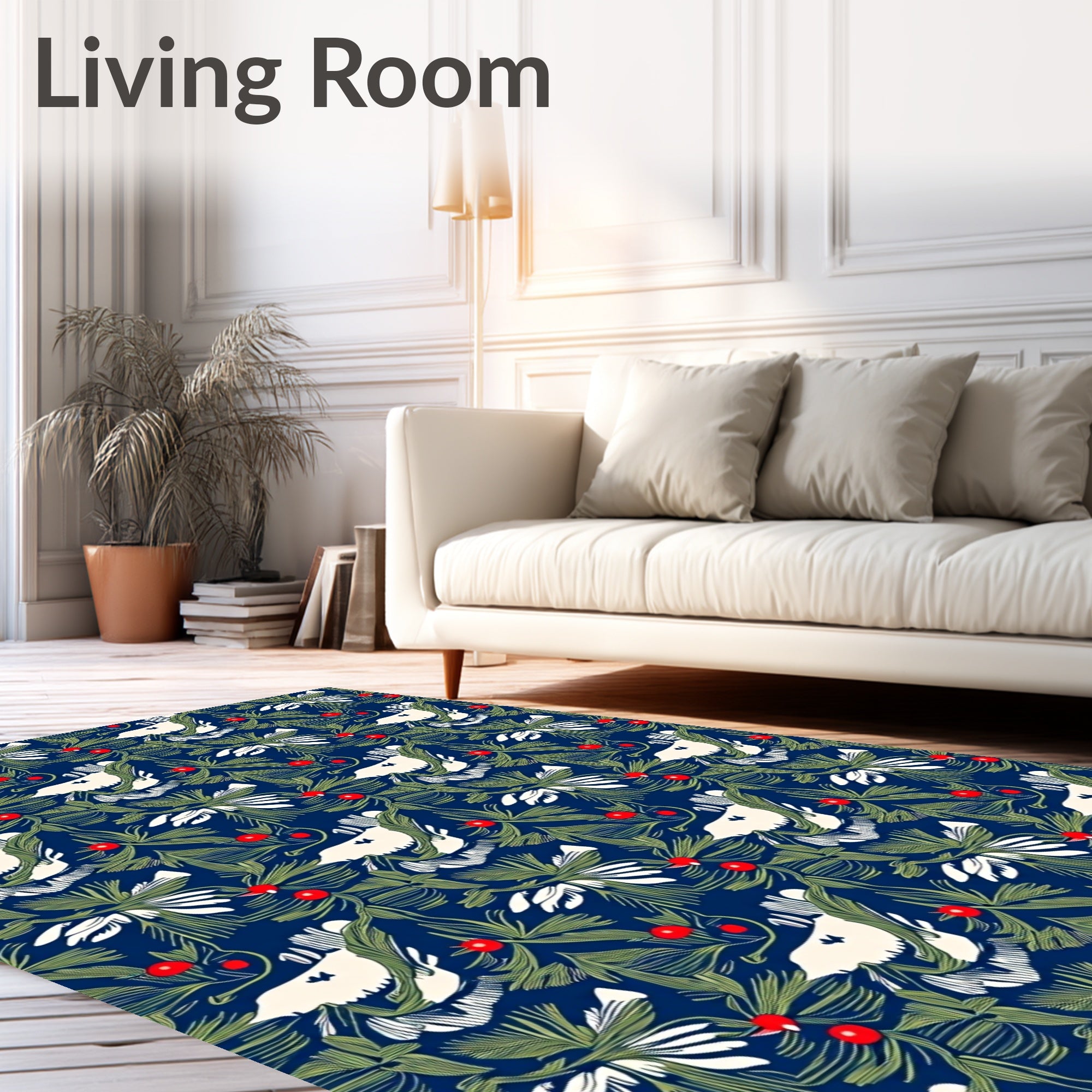 White Birds Red Berry Evergreen Trail Rug