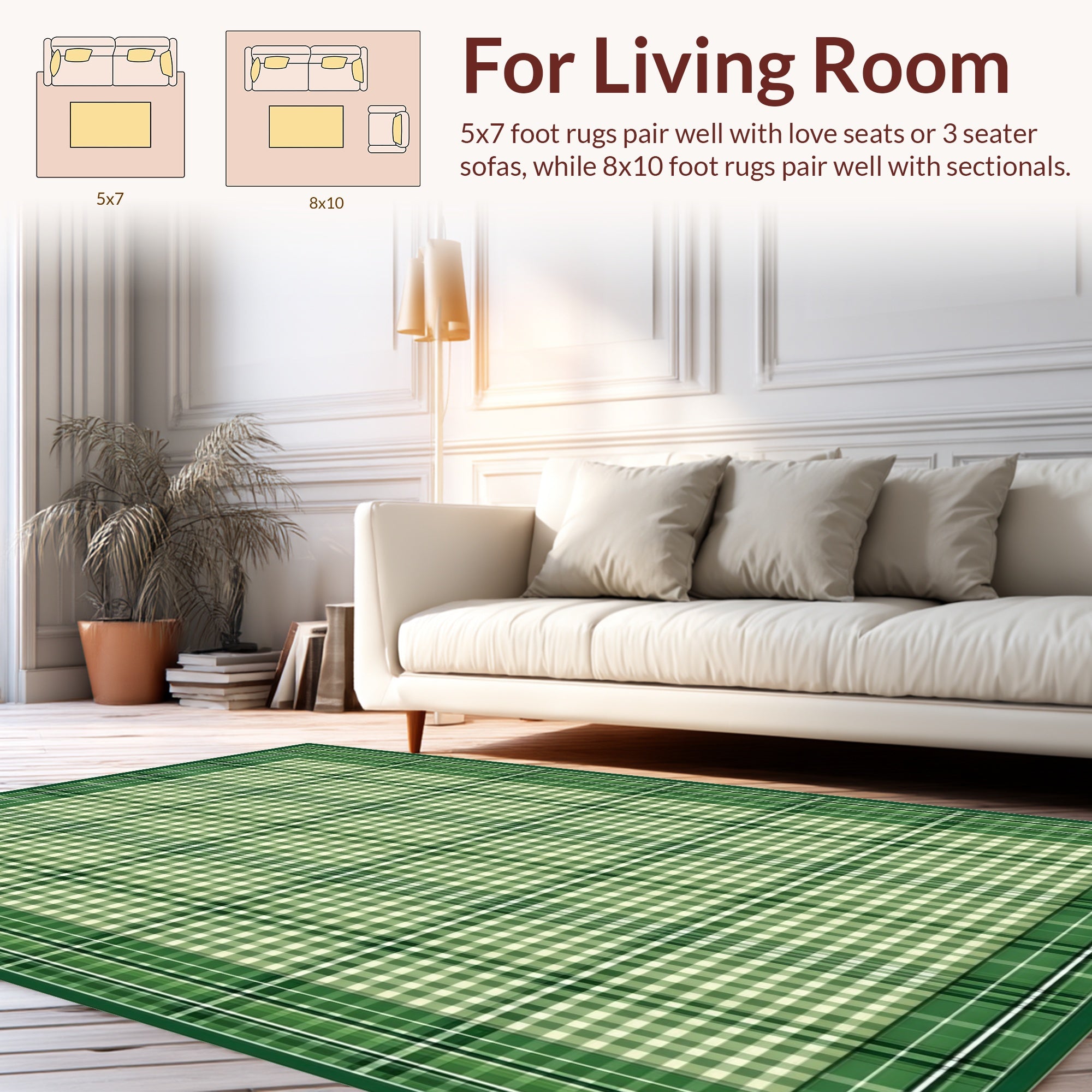 Classic Green Tartan Checkered Design Rug