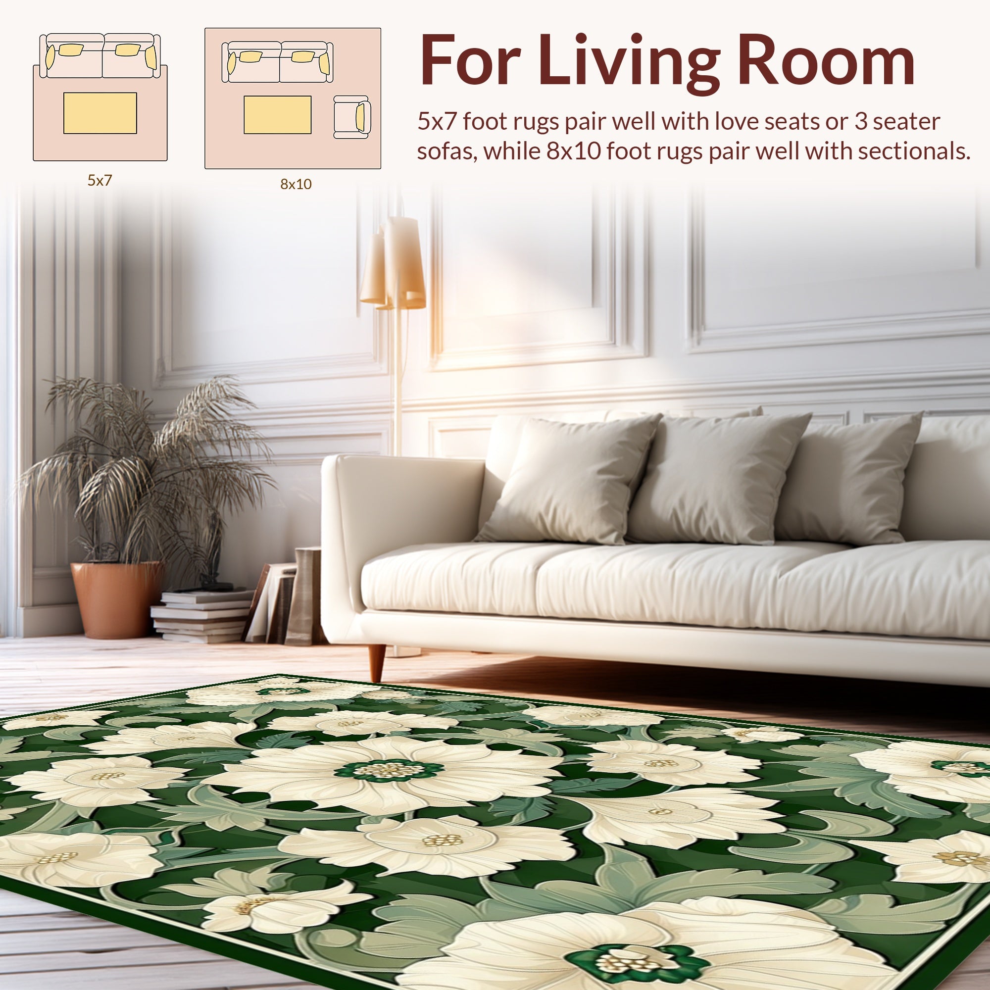 Cream Floral Patterned Art Nouveau Rug