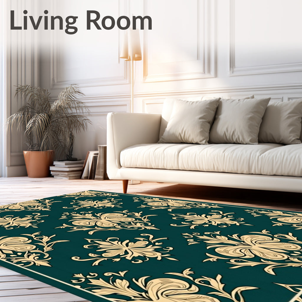 Regal Teal Gold Damask Flourish Rug