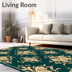 Regal Teal Gold Damask Flourish Rug