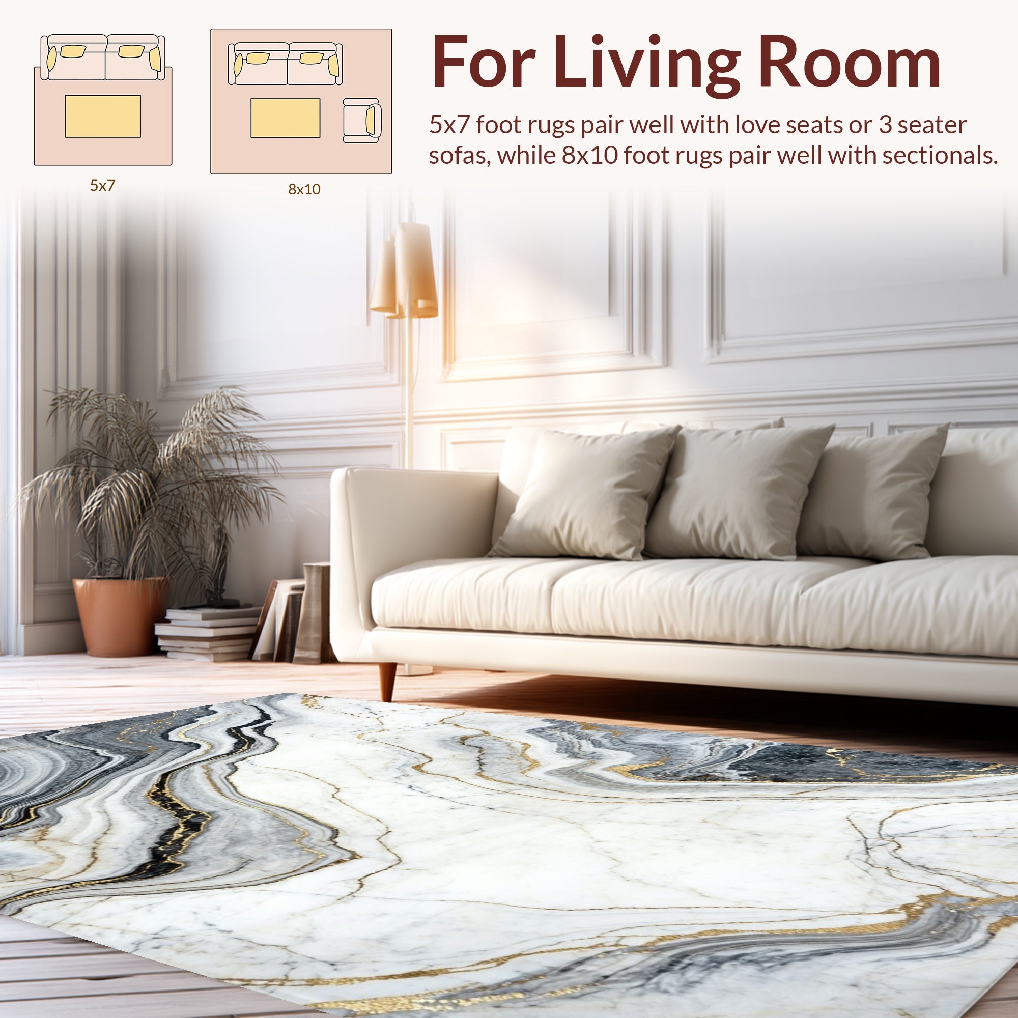 Luxury White Gray Gold Marble Texture Rug