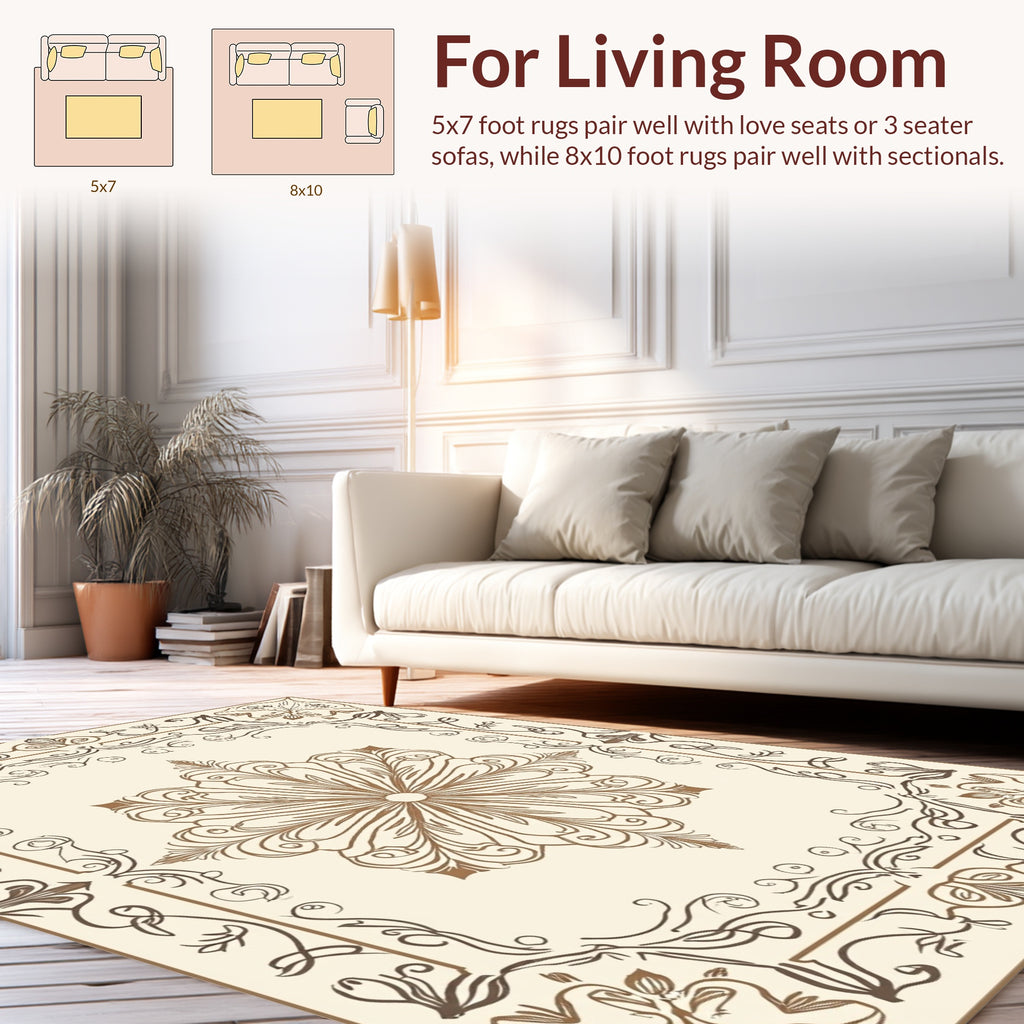 Elegant Floral Swirl Frame Design Rug