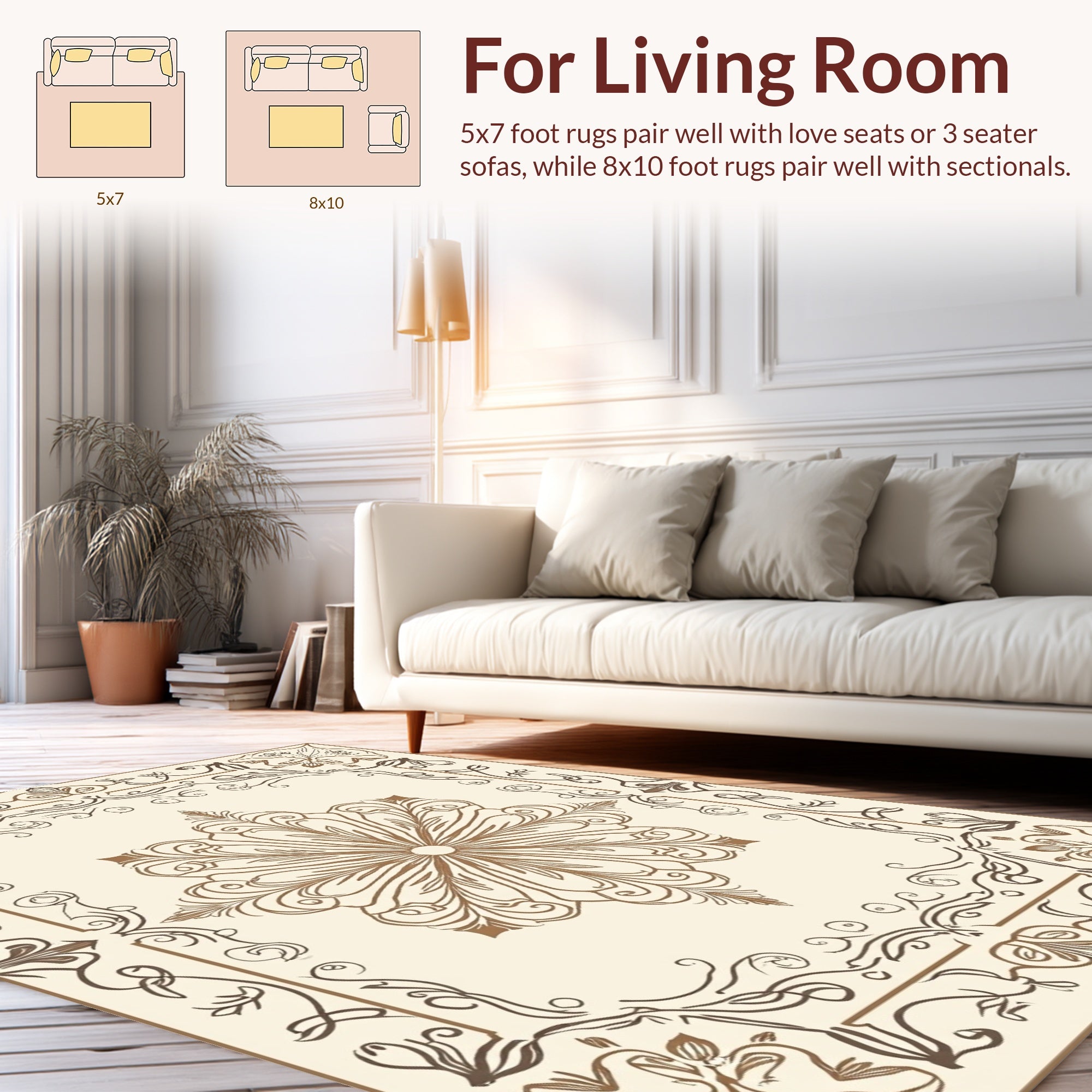 Elegant Floral Swirl Frame Design Rug