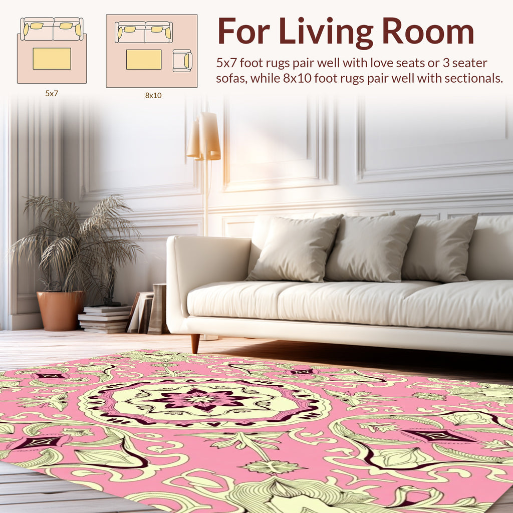 Pink Cream Floral Vintage Pattern Rug