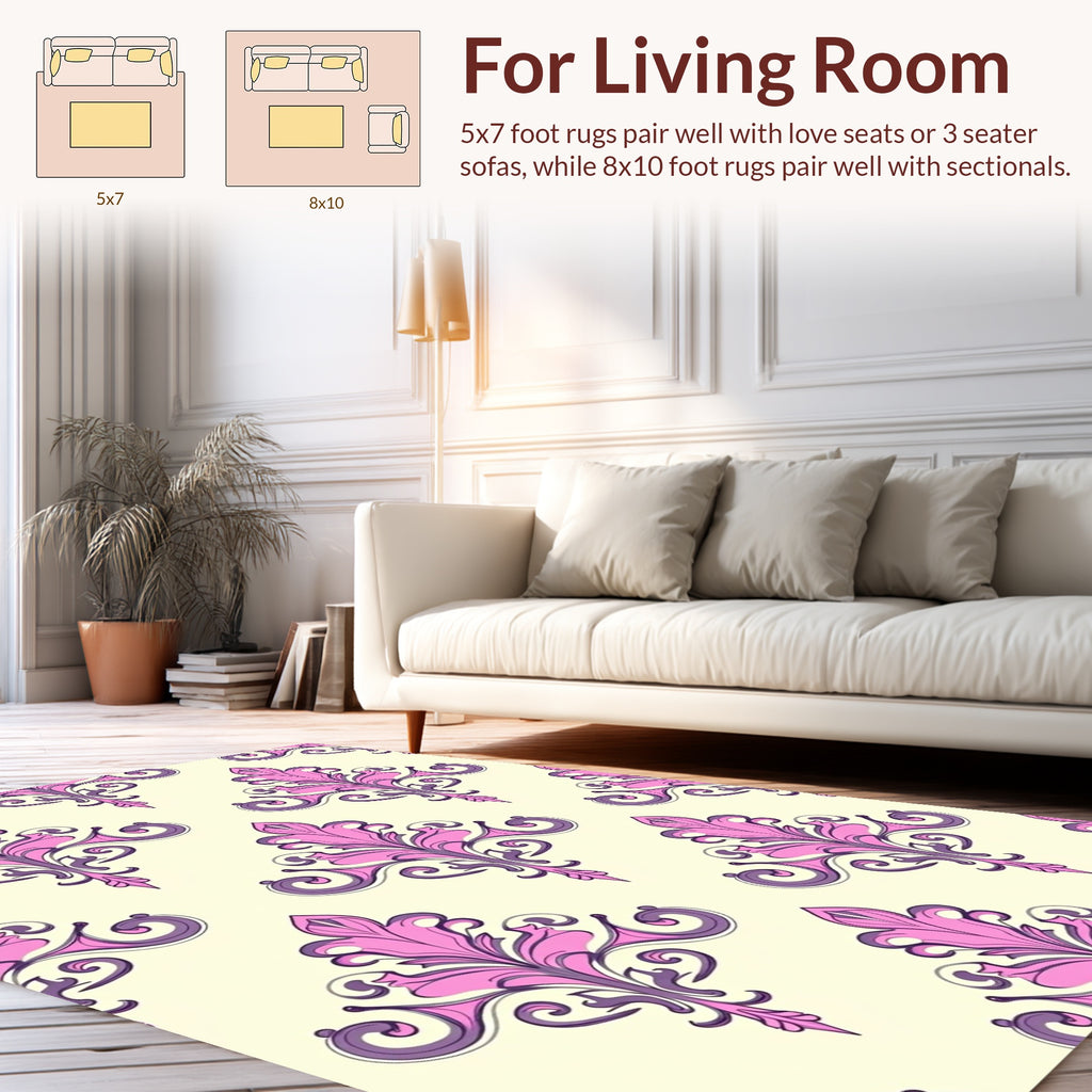 Pink Purple Floral Damask Pattern Rug